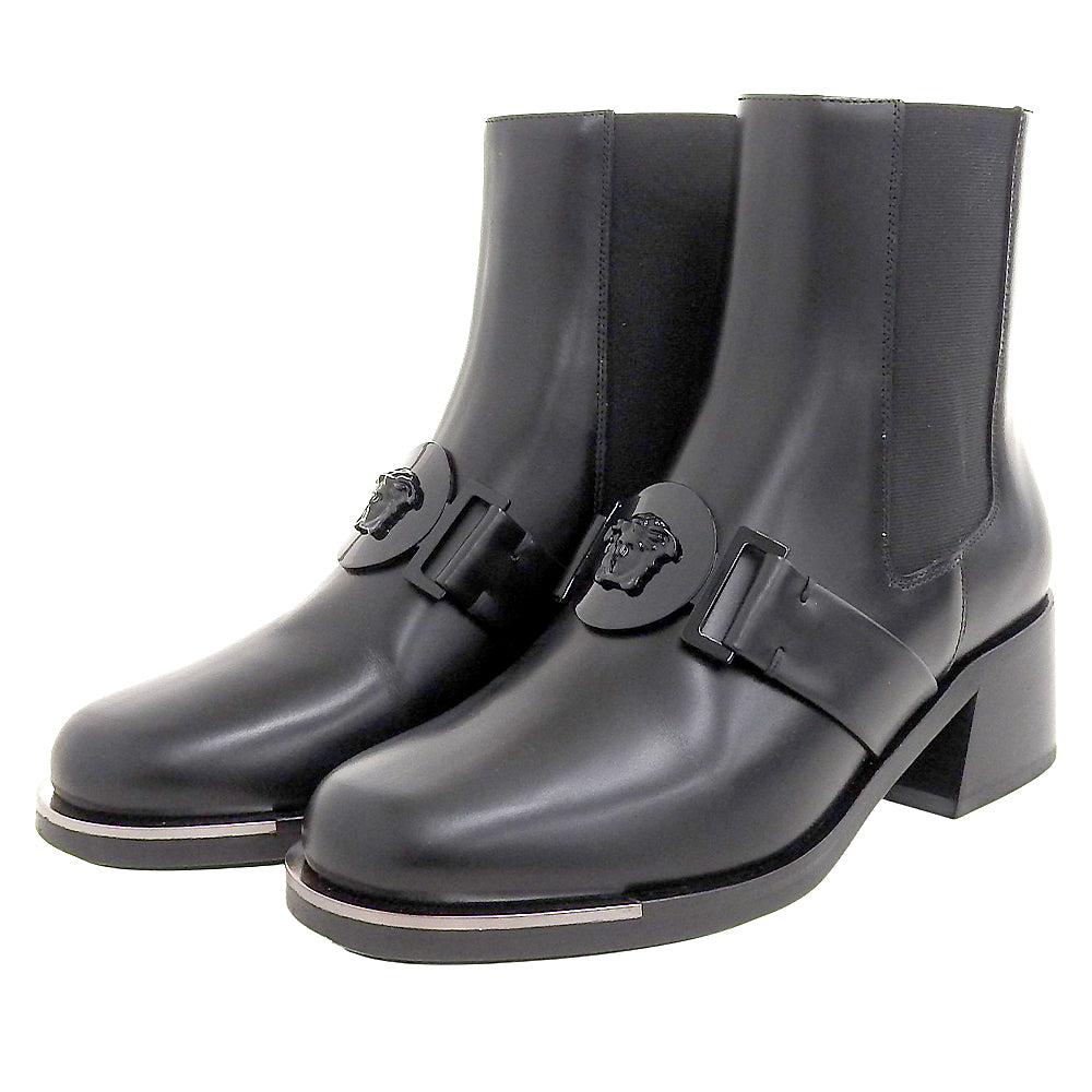 Versace ヴェルサーチ 美品 メデューサ レザー バイカーブーツ レディース ブラック 36 シューズ 36