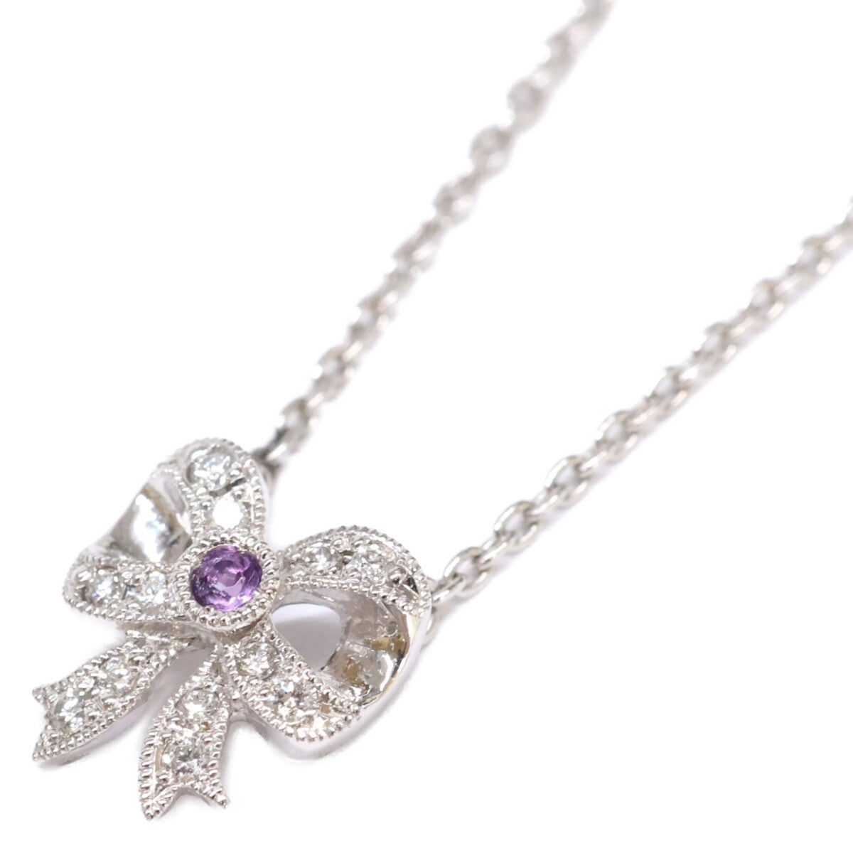 Yoshinob ヨシノブ 美品 AbHeri アベリ PT850xPT900 AM0.01ct D0.04ct リボン ネックレス