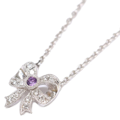 Yoshinob ヨシノブ 美品 AbHeri アベリ PT850xPT900 AM0.01ct D0.04ct リボン ネックレス