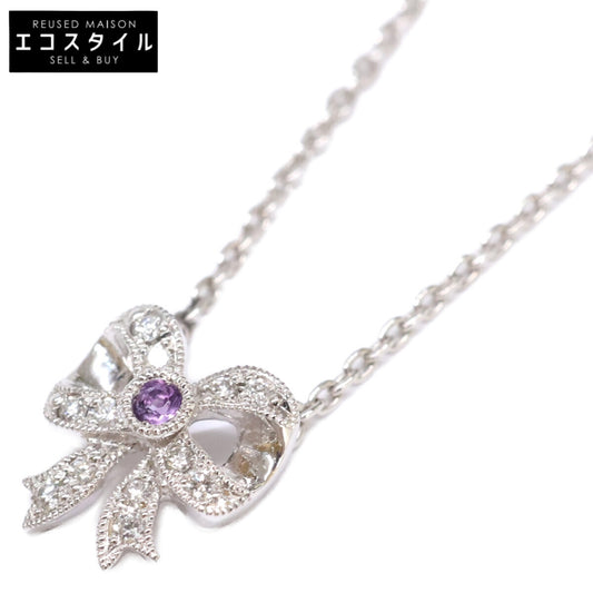 Yoshinob ヨシノブ 美品 AbHeri アベリ PT850xPT900 AM0.01ct D0.04ct リボン ネックレス