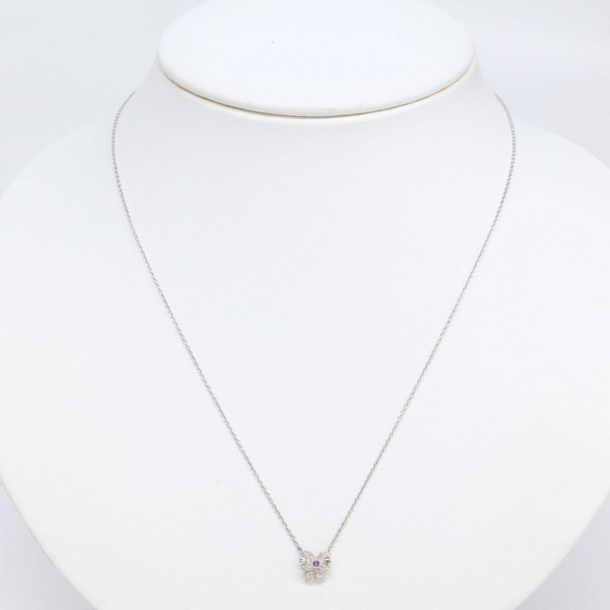 Yoshinob ヨシノブ 美品 AbHeri アベリ PT850xPT900 AM0.01ct D0.04ct リボン ネックレス