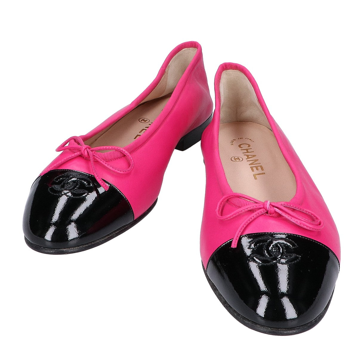 CHANEL シャネル 【美品】ココマーク バレリーナ レザー/パテント フラット シューズ 39 1/2C