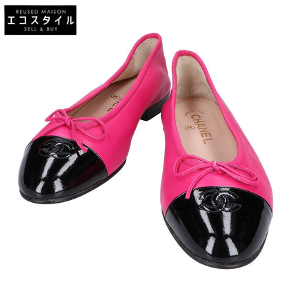 CHANEL シャネル 【美品】ココマーク バレリーナ レザー/パテント フラット シューズ 39 1/2C