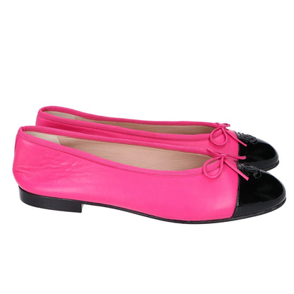 CHANEL シャネル 【美品】ココマーク バレリーナ レザー/パテント フラット シューズ 39 1/2C