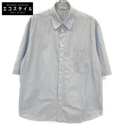AURALEE オーラリー ﾌﾞﾙｰ SUVIN HIGH COUNT CLOTH ｽﾄﾗｲﾌﾟﾊｰﾌｽﾘｰﾌﾞｼｬﾂ トップス 5