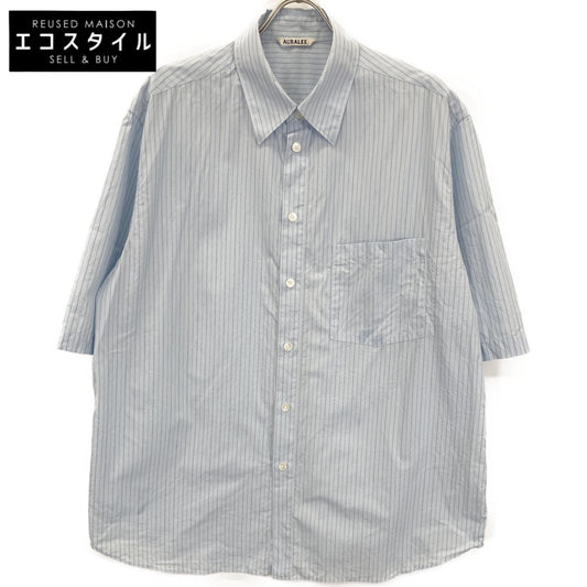 AURALEE オーラリー ﾌﾞﾙｰ SUVIN HIGH COUNT CLOTH ｽﾄﾗｲﾌﾟﾊｰﾌｽﾘｰﾌﾞｼｬﾂ トップス 5