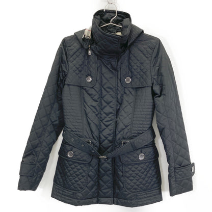 BURBERRY LONDON バーバリーロンドン 08年 ﾌﾞﾗｯｸ FS026-835-09 ｷﾙﾃｨﾝｸﾞﾌｰﾄﾞﾍﾞﾙﾄ付きｺｰﾄ コート 36