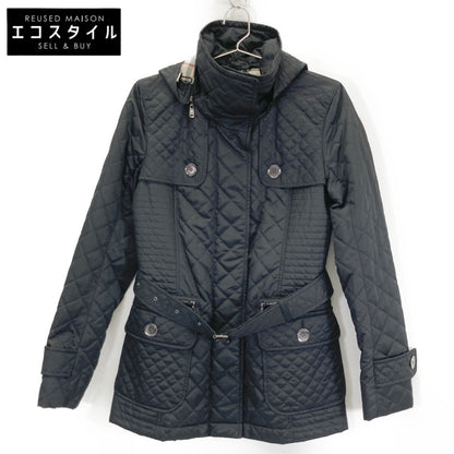 BURBERRY LONDON バーバリーロンドン 08年 ﾌﾞﾗｯｸ FS026-835-09 ｷﾙﾃｨﾝｸﾞﾌｰﾄﾞﾍﾞﾙﾄ付きｺｰﾄ コート 36