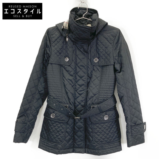 BURBERRY LONDON バーバリーロンドン 08年 ﾌﾞﾗｯｸ FS026-835-09 ｷﾙﾃｨﾝｸﾞﾌｰﾄﾞﾍﾞﾙﾄ付きｺｰﾄ コート 36