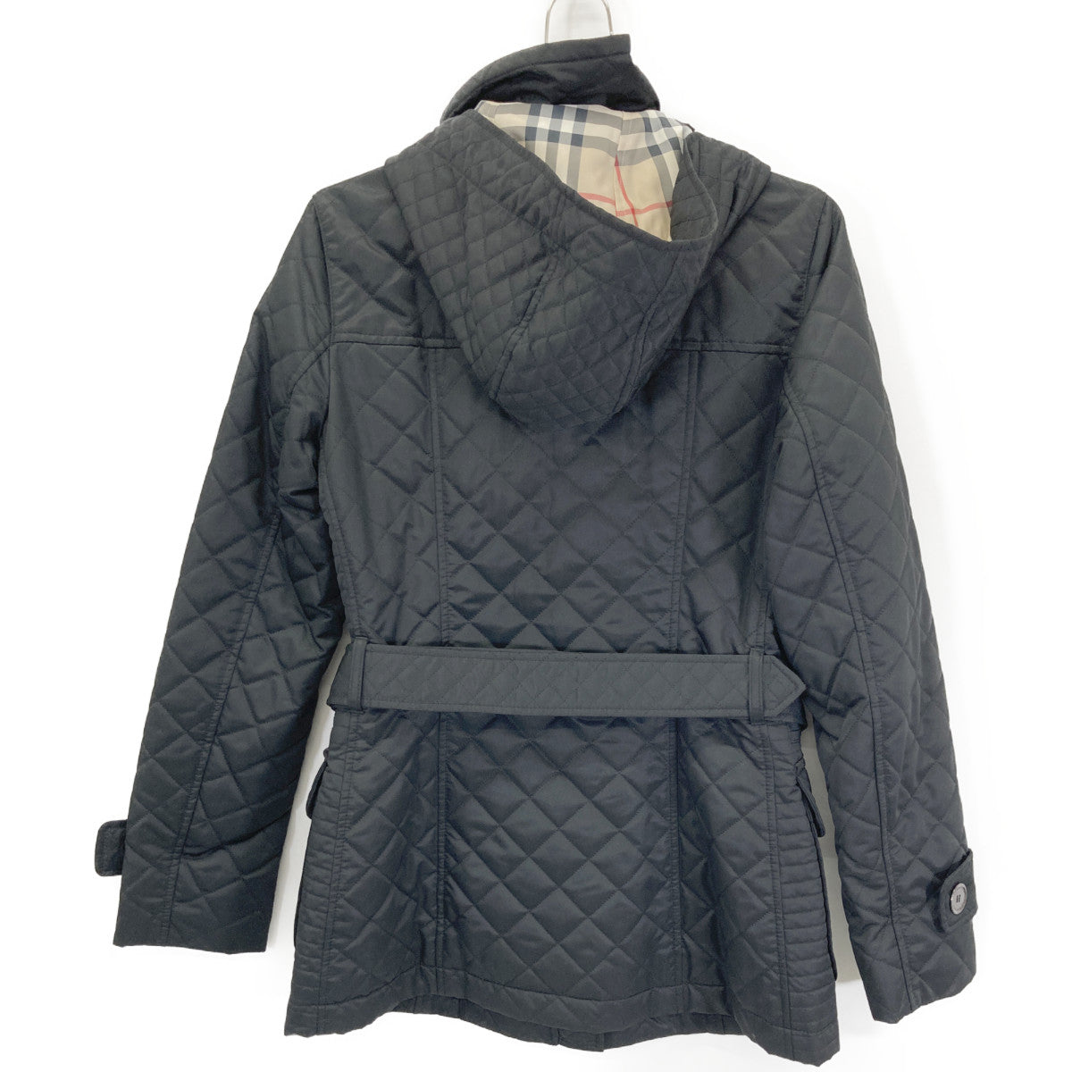 BURBERRY LONDON バーバリーロンドン 08年 ﾌﾞﾗｯｸ FS026-835-09 ｷﾙﾃｨﾝｸﾞﾌｰﾄﾞﾍﾞﾙﾄ付きｺｰﾄ コート 36