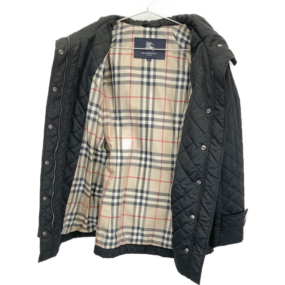 BURBERRY LONDON バーバリーロンドン 08年 ﾌﾞﾗｯｸ FS026-835-09 ｷﾙﾃｨﾝｸﾞﾌｰﾄﾞﾍﾞﾙﾄ付きｺｰﾄ コート 36