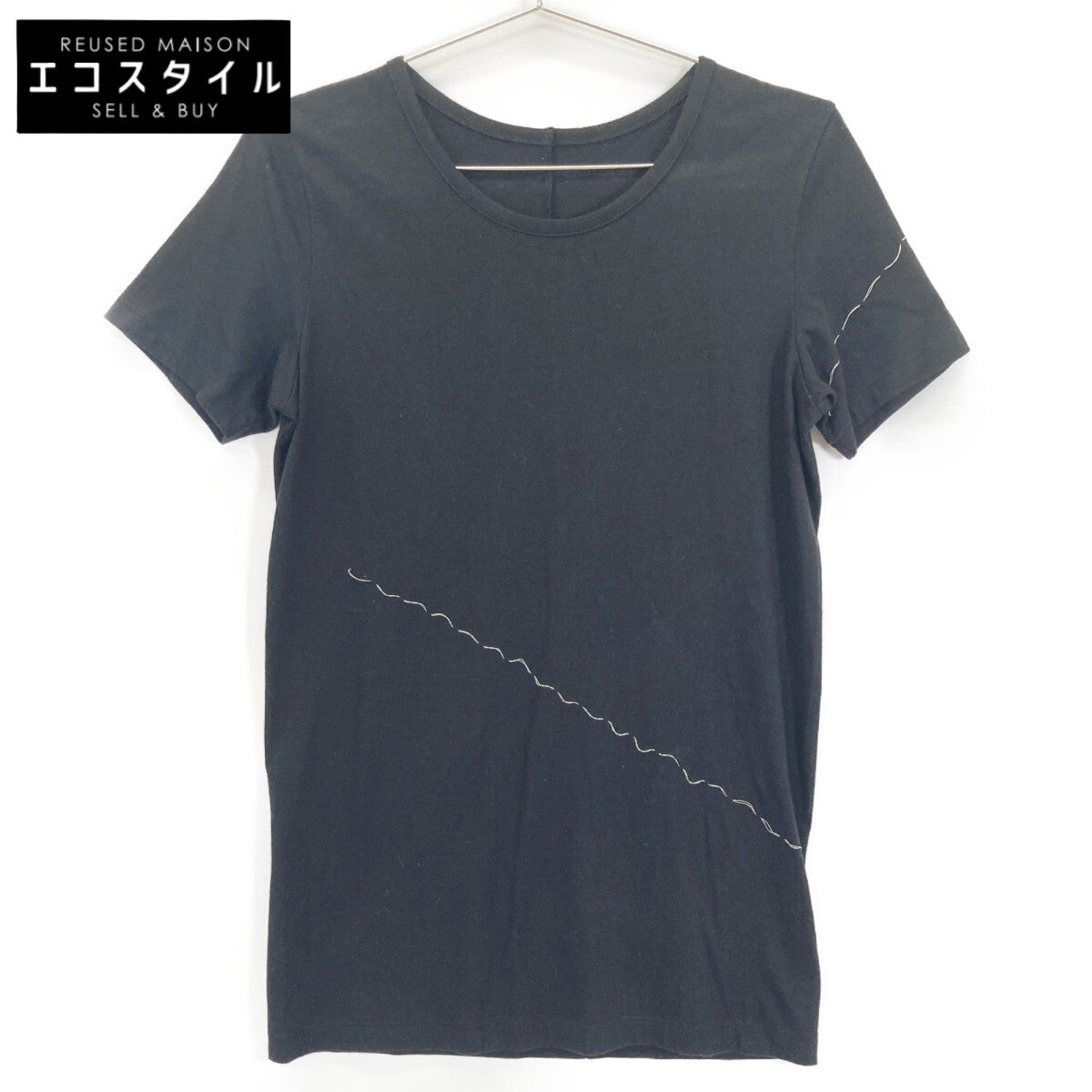 Yohji Yamamoto ヨウジヤマモト FD-T18-084 ﾌﾞﾗｯｸ ｽﾃｯﾁﾃﾞｻﾞｲﾝ ｸﾙｰﾈｯｸTｼｬﾂ トップス 2