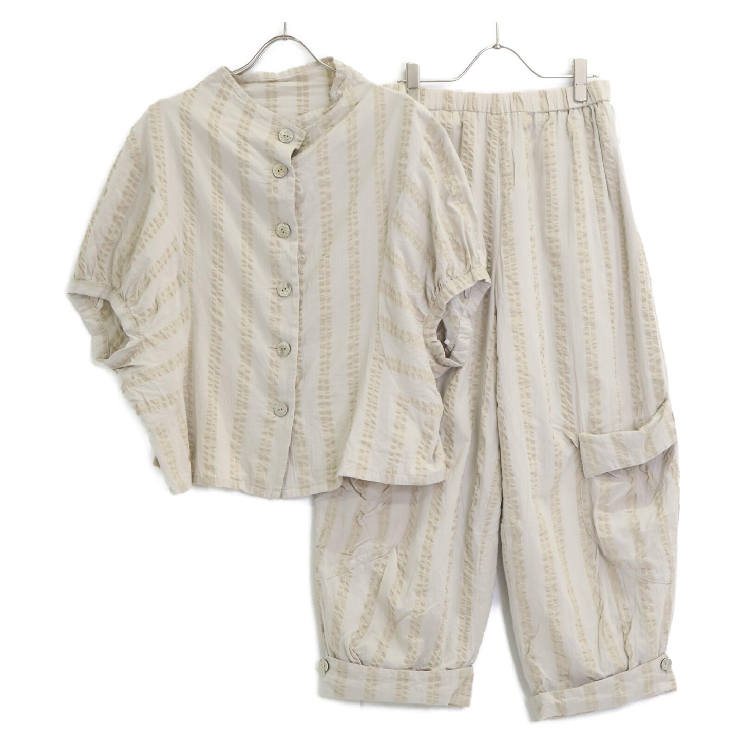 慈雨 ジウ 02122295/02122297 ストライプ ブラウス&カーゴパンツ スーツ セットアップ 40