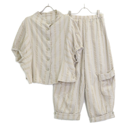 慈雨 ジウ 02122295/02122297 ストライプ ブラウス&カーゴパンツ スーツ セットアップ 40