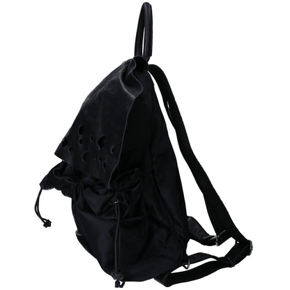 慈雨 ジウ ナイロンｘレザー ドット柄カットワークフラップ リュック バックパック