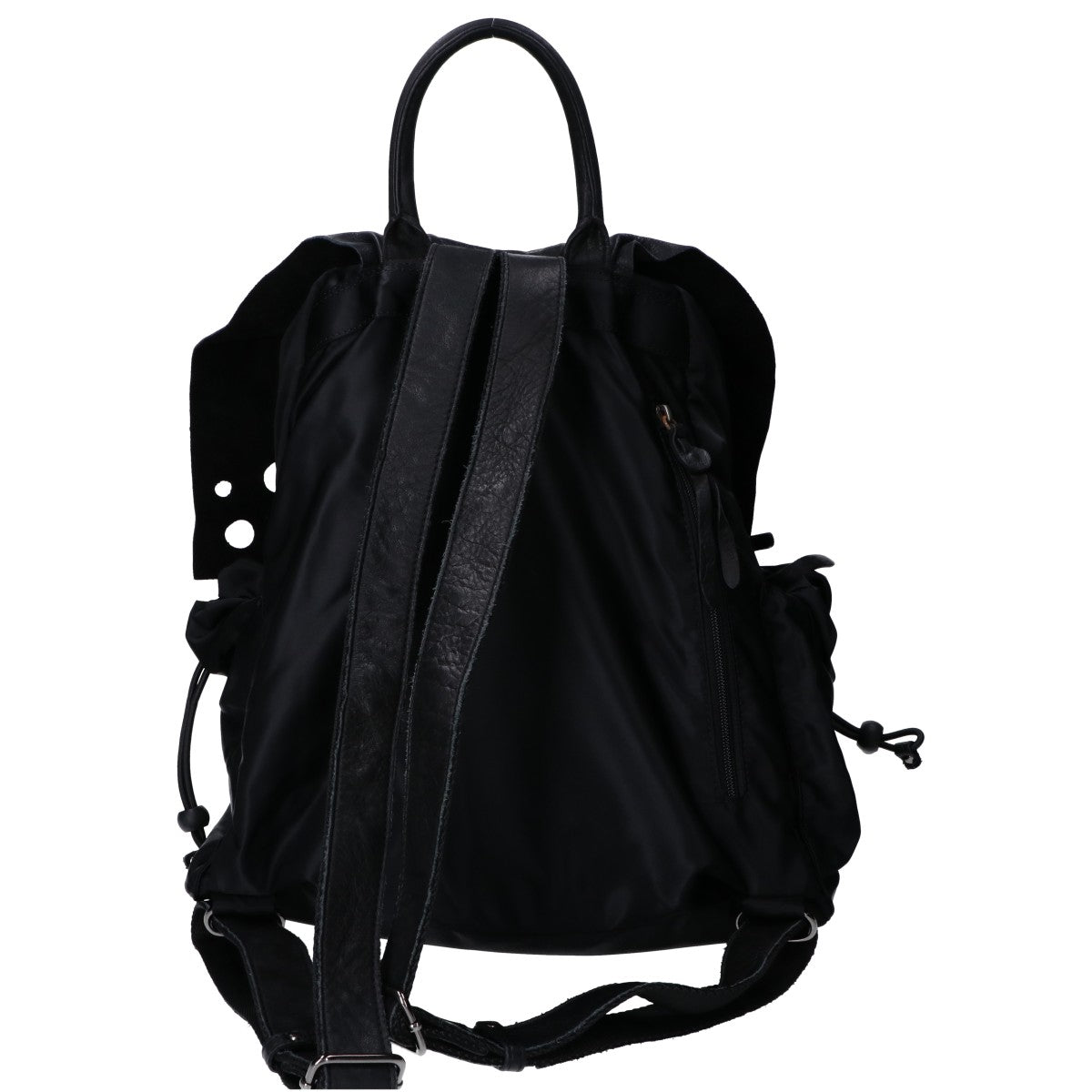 慈雨 ジウ ナイロンｘレザー ドット柄カットワークフラップ リュック バックパック