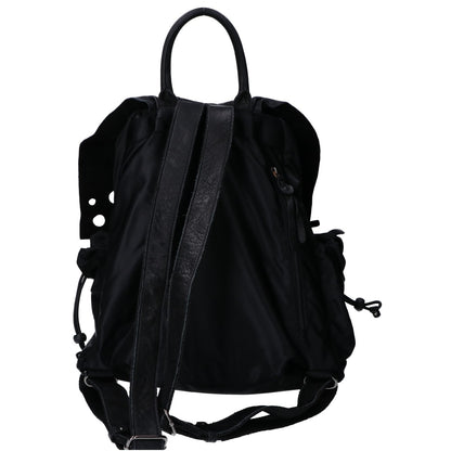 慈雨 ジウ ナイロンｘレザー ドット柄カットワークフラップ リュック バックパック