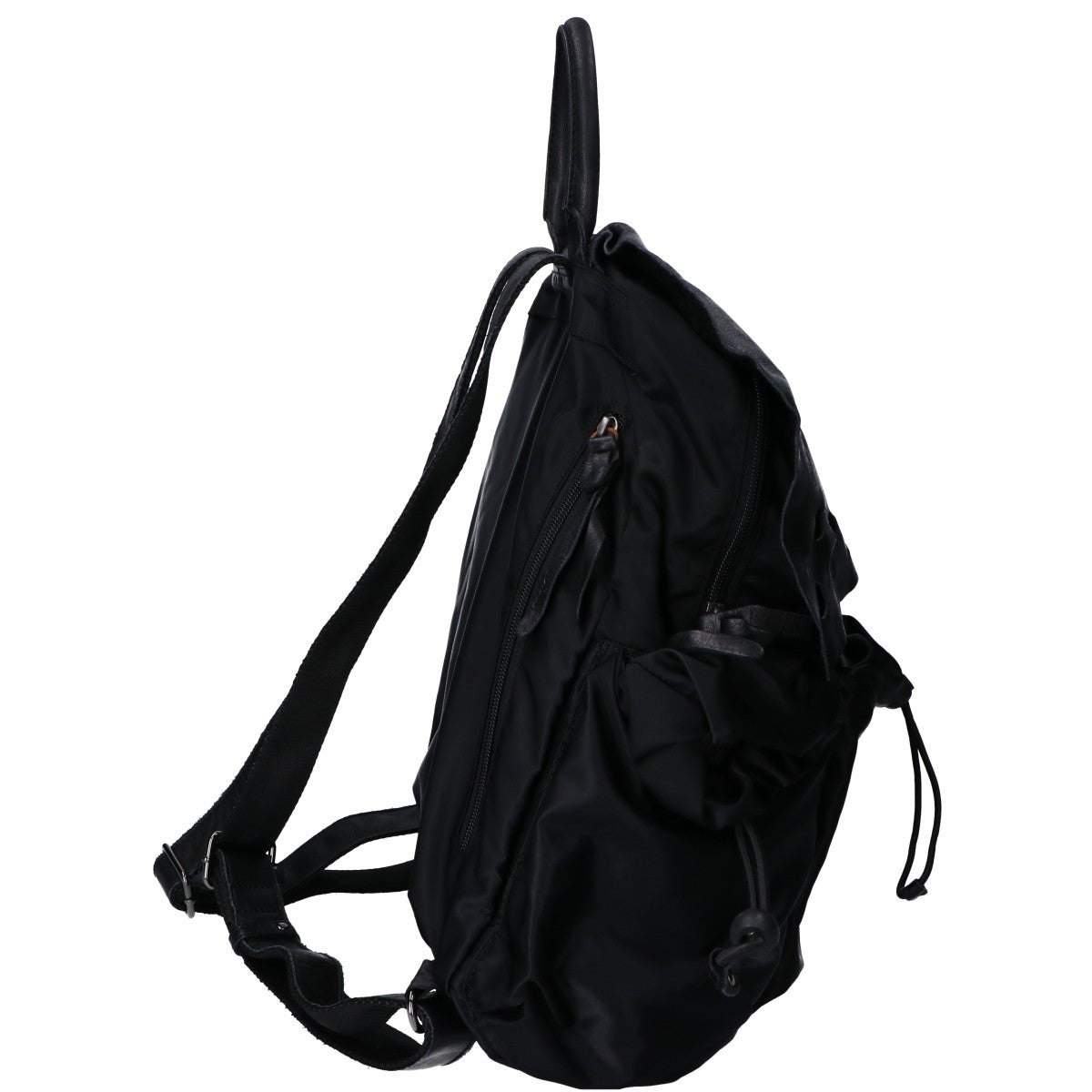 慈雨 ジウ ナイロンｘレザー ドット柄カットワークフラップ リュック バックパック