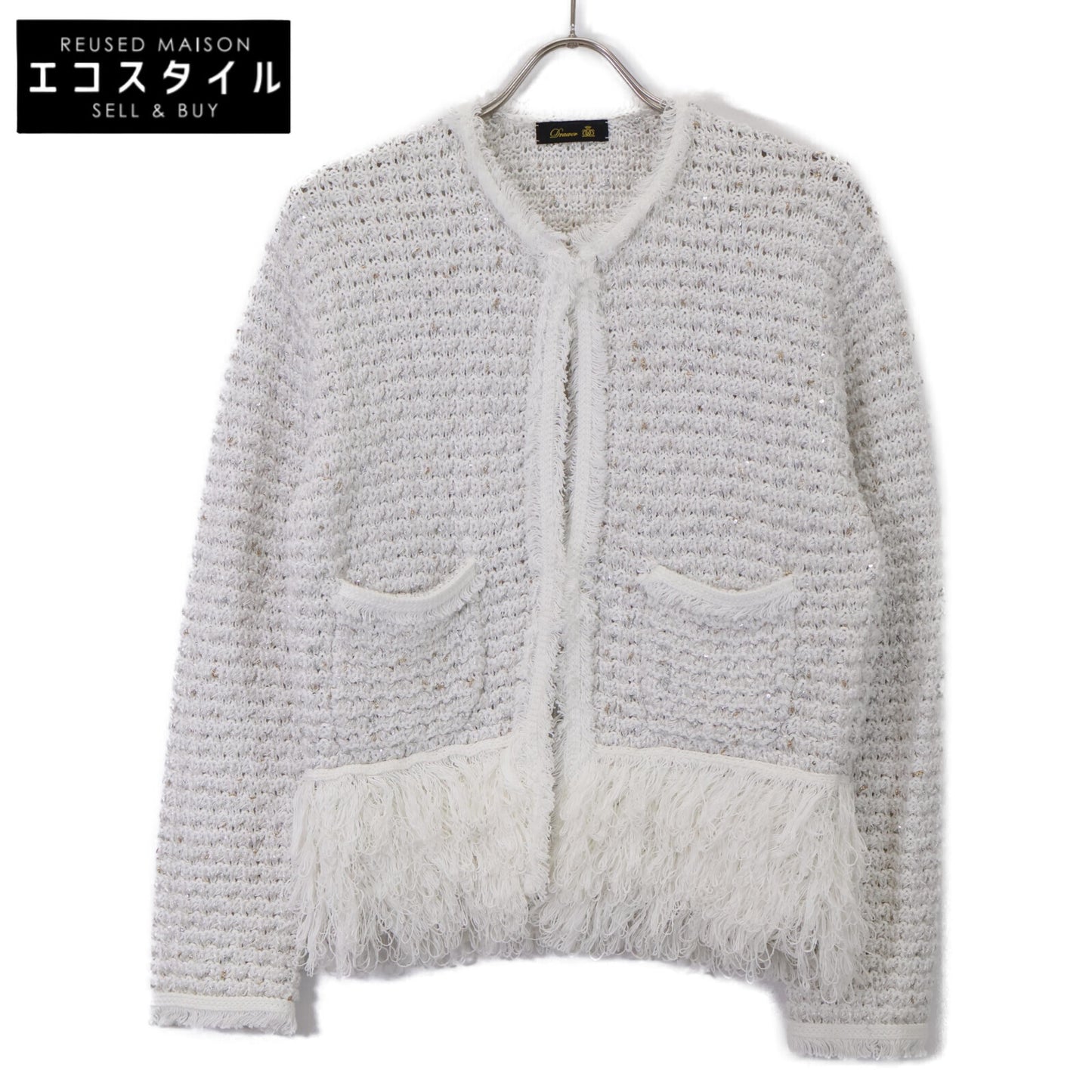 DRAWER ドゥロワー 6515-199-0600 ﾌﾛﾝﾄﾌｯｸ ﾉｰｶﾗｰﾂｲｰﾄﾞﾆｯﾄｼﾞｬｹｯﾄ ジャケット F