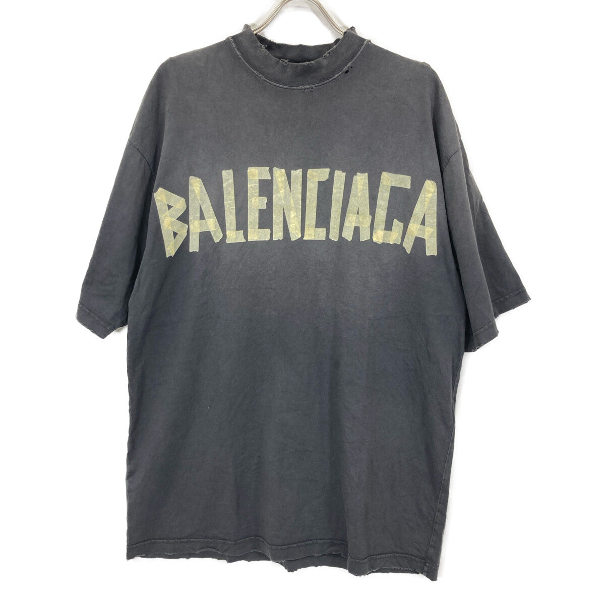 BALENCIAGA バレンシアガ 739764 ﾃｰﾌﾟﾛｺﾞ ｸﾗｯｼｭ加工 ｵｰﾊﾞｰTｼｬﾂ トップス XS