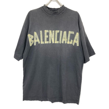 BALENCIAGA バレンシアガ 739764 ﾃｰﾌﾟﾛｺﾞ ｸﾗｯｼｭ加工 ｵｰﾊﾞｰTｼｬﾂ トップス XS