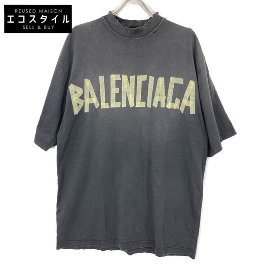 BALENCIAGA バレンシアガ 739764 ﾃｰﾌﾟﾛｺﾞ ｸﾗｯｼｭ加工 ｵｰﾊﾞｰTｼｬﾂ トップス XS