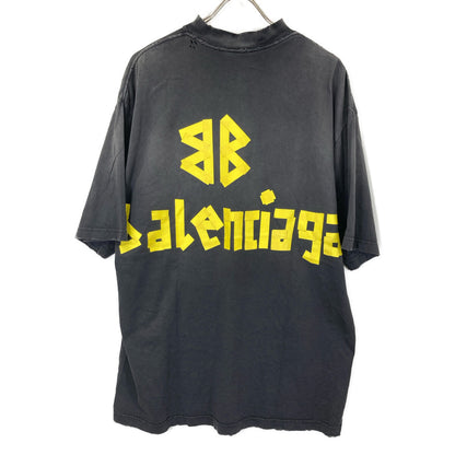 BALENCIAGA バレンシアガ 739764 ﾃｰﾌﾟﾛｺﾞ ｸﾗｯｼｭ加工 ｵｰﾊﾞｰTｼｬﾂ トップス XS