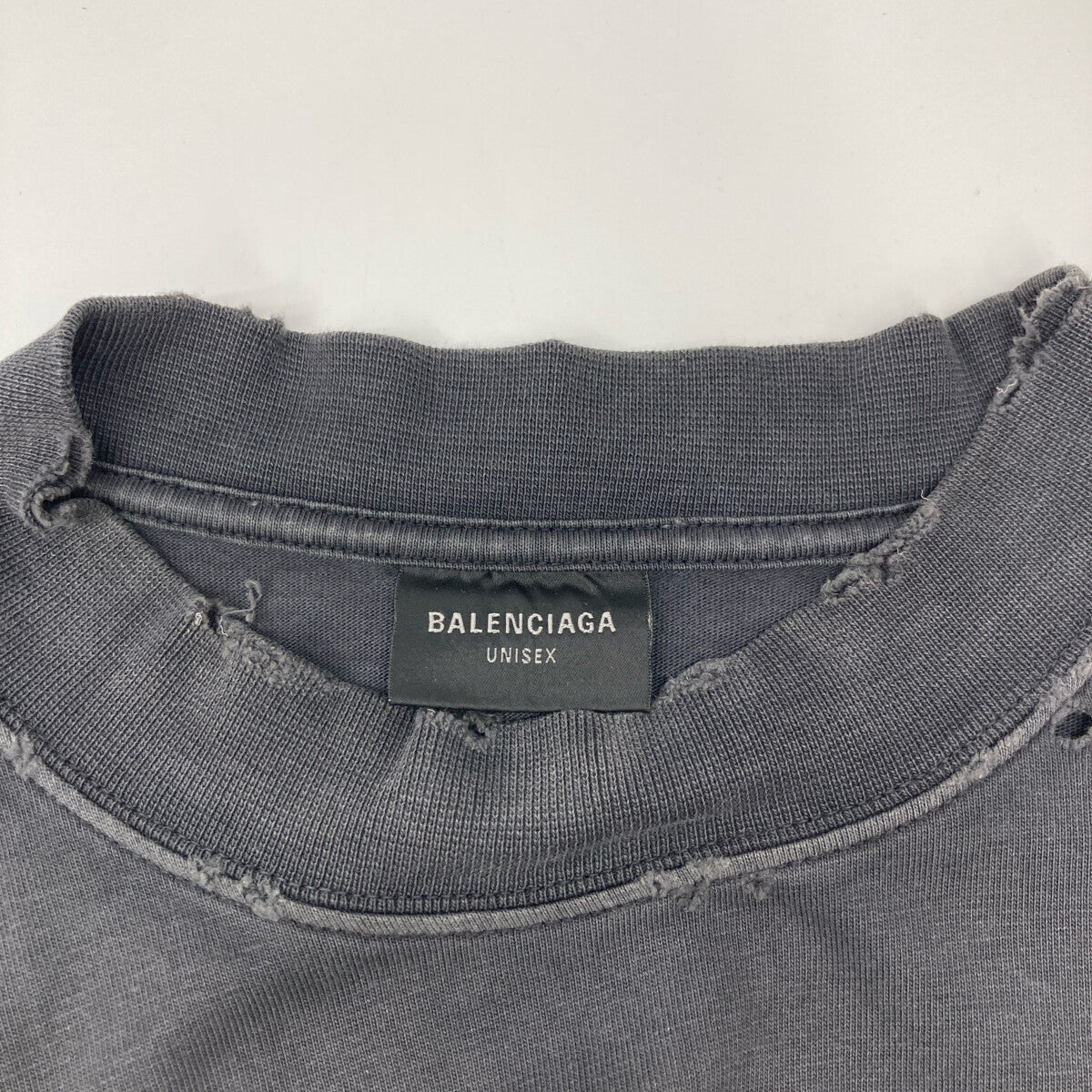 BALENCIAGA バレンシアガ 739764 ﾃｰﾌﾟﾛｺﾞ ｸﾗｯｼｭ加工 ｵｰﾊﾞｰTｼｬﾂ トップス XS