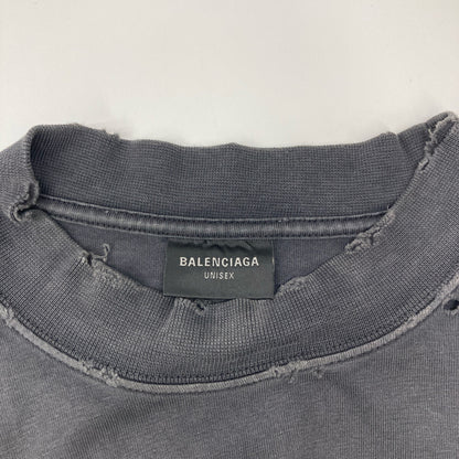 BALENCIAGA バレンシアガ 739764 ﾃｰﾌﾟﾛｺﾞ ｸﾗｯｼｭ加工 ｵｰﾊﾞｰTｼｬﾂ トップス XS