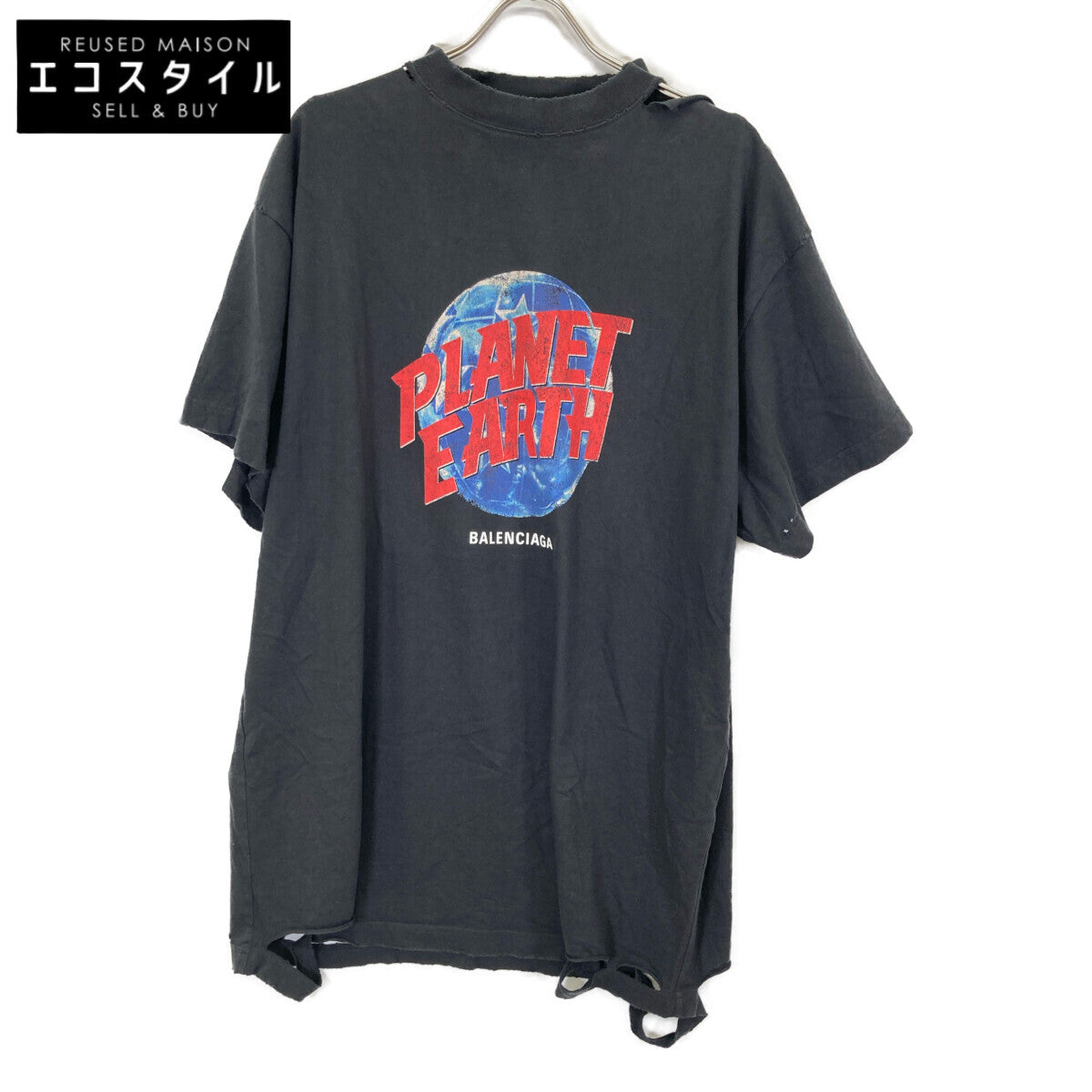BALENCIAGA バレンシアガ 787349 ﾌﾟﾗﾈｯﾄｱｰｽ ｸﾗｯｼｭ加工 ｵｰﾊﾞｰTｼｬﾂ トップス L