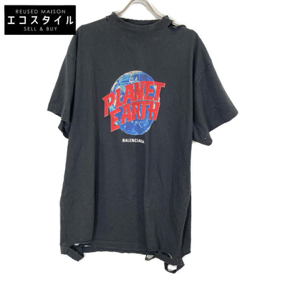 BALENCIAGA バレンシアガ 787349 ﾌﾟﾗﾈｯﾄｱｰｽ ｸﾗｯｼｭ加工 ｵｰﾊﾞｰTｼｬﾂ トップス L