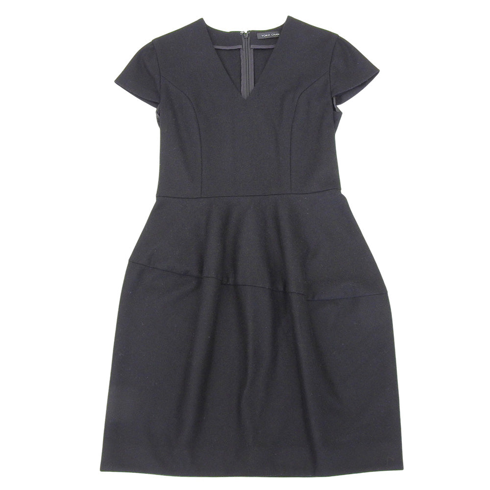 YOKOCHAN ヨーコチャン Vネックバルーンドレス ワンピース レディース ウール100% ブラック 36 YCD-417-350 ワンピース 36