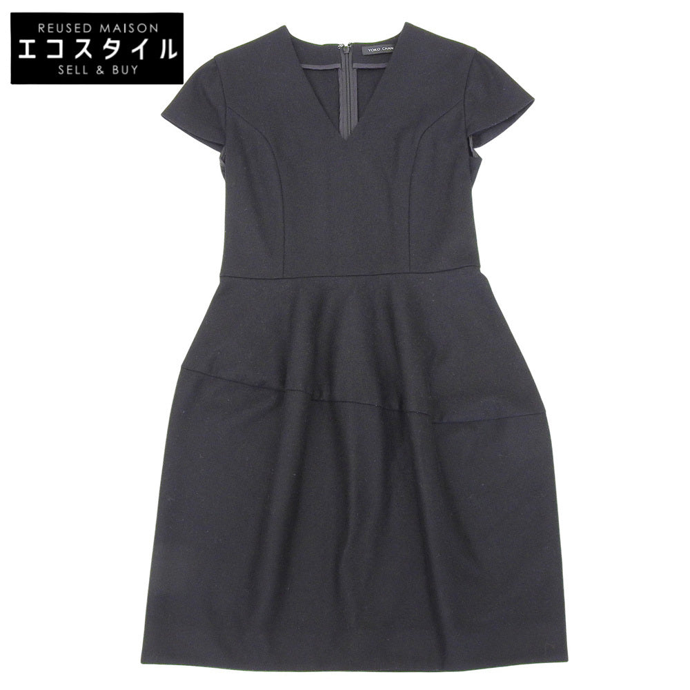 YOKOCHAN ヨーコチャン Vネックバルーンドレス ワンピース レディース ウール100% ブラック 36 YCD-417-350 ワンピース 36