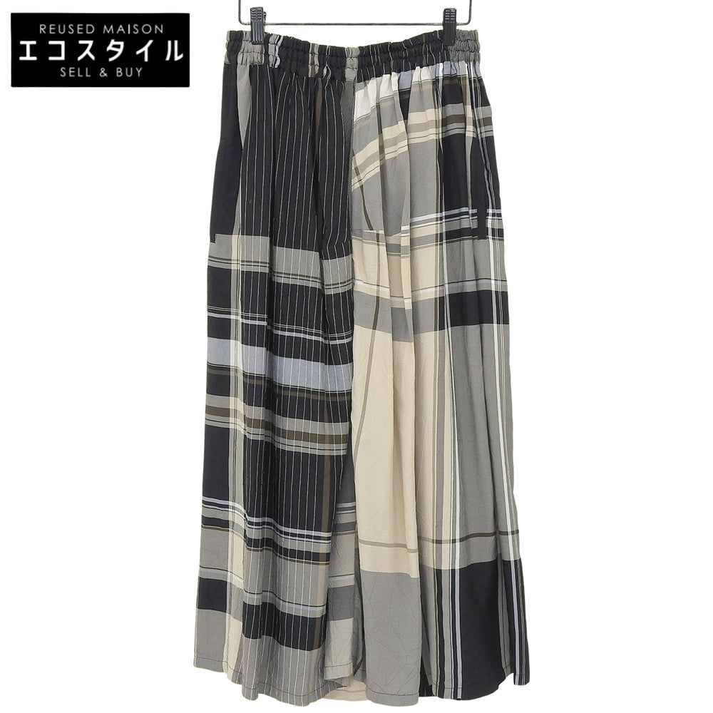 Y's ワイズ 美品 RAYON WRINKLED PLAID しわ加工 スカート レディース ベージュ ブラック 1 YR-S22-226 スカート 1