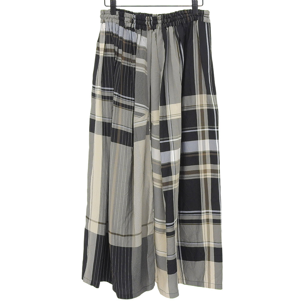 Y's ワイズ 美品 RAYON WRINKLED PLAID しわ加工 スカート レディース ベージュ ブラック 1 YR-S22-226 スカート 1