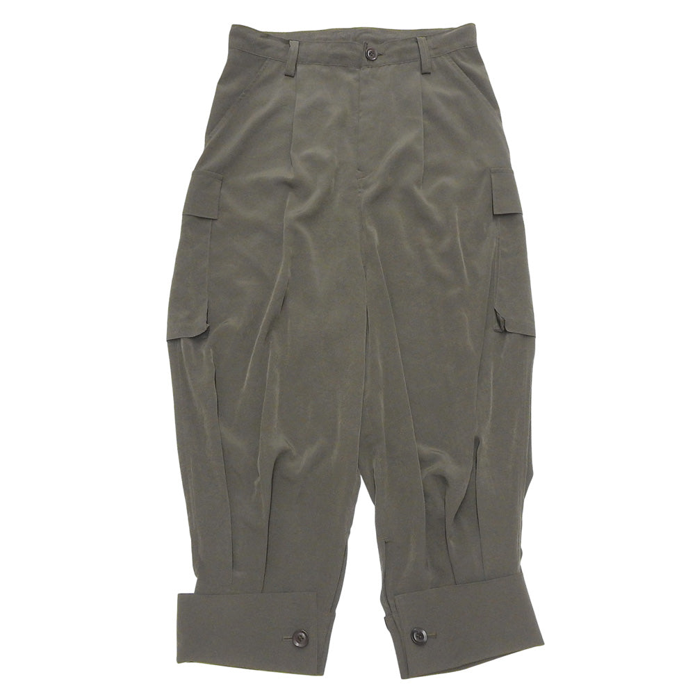 Y's ワイズ 美品 CREPE de CHINE CUFFED HEM カーゴパンツ ボトムス レディース カーキ 1 YB-P10-500 ボトムス 1