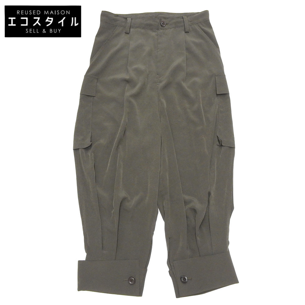 Y's ワイズ 美品 CREPE de CHINE CUFFED HEM カーゴパンツ ボトムス レディース カーキ 1 YB-P10-500 ボトムス 1
