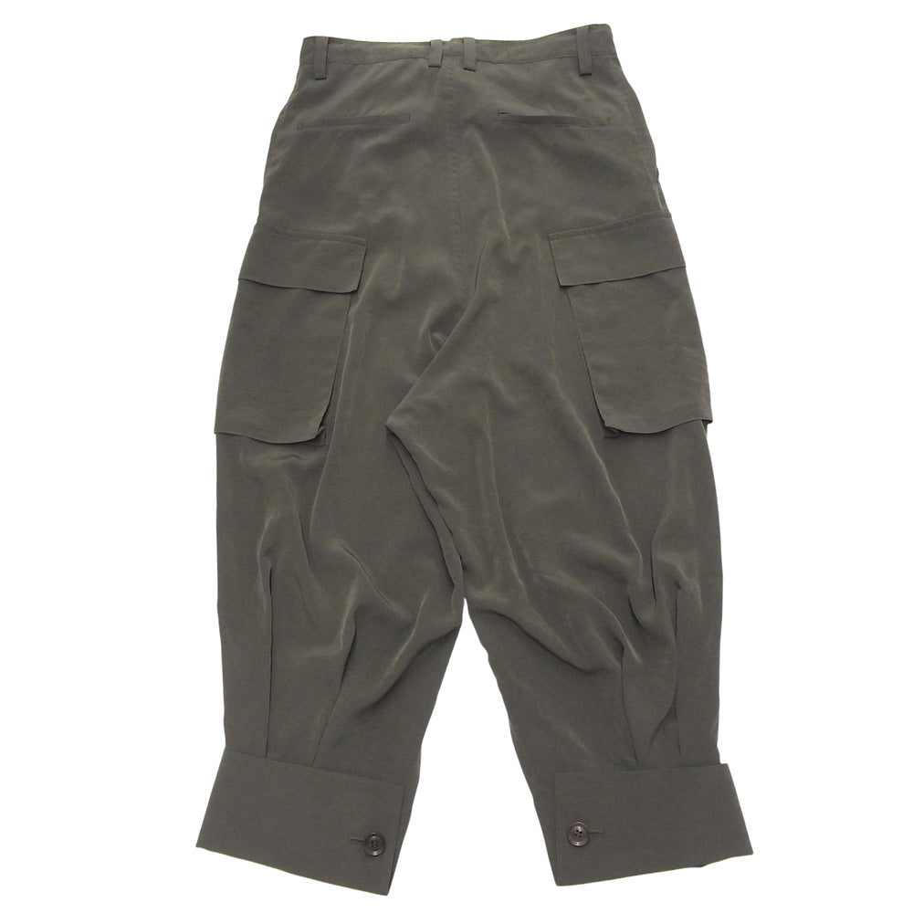 Y's ワイズ 美品 CREPE de CHINE CUFFED HEM カーゴパンツ ボトムス レディース カーキ 1 YB-P10-500 ボトムス 1