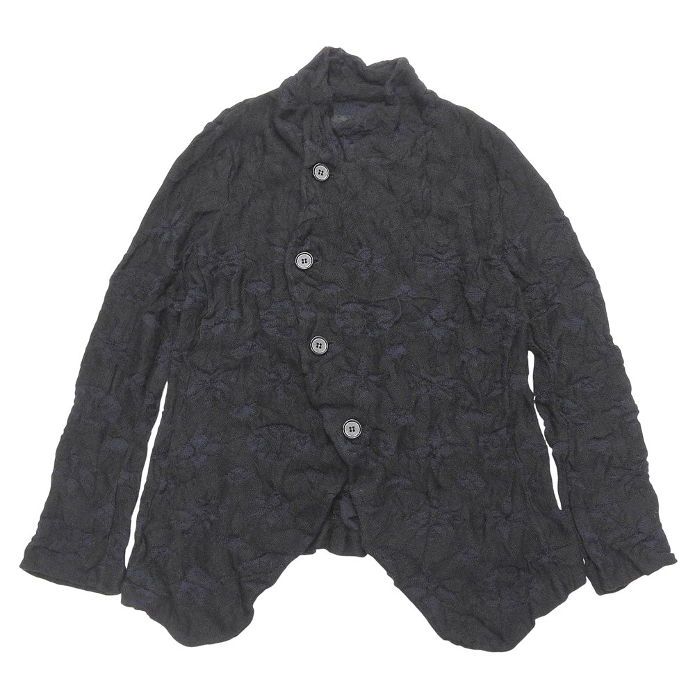 Y's ワイズ 美品 BIG FLOWER WRINKLED ニット ジャケット レディース ブラック ネイビー 2 YO-K55-580 ジャケット 2