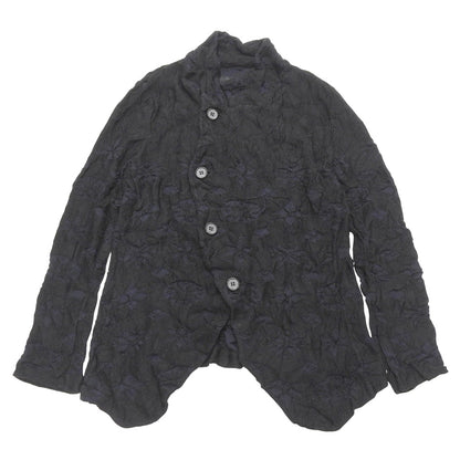 Y's ワイズ 美品 BIG FLOWER WRINKLED ニット ジャケット レディース ブラック ネイビー 2 YO-K55-580 ジャケット 2