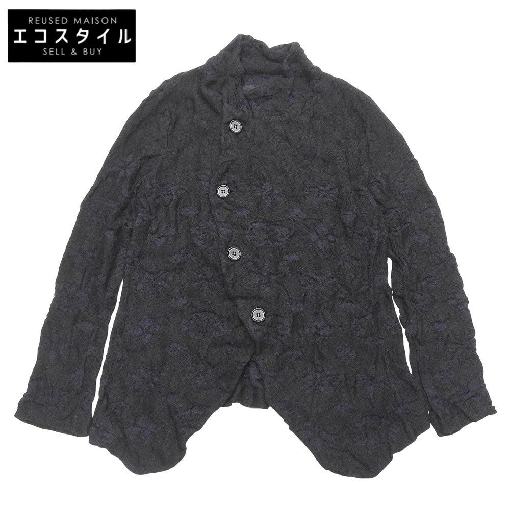 Y's ワイズ 美品 BIG FLOWER WRINKLED ニット ジャケット レディース ブラック ネイビー 2 YO-K55-580 ジャケット 2