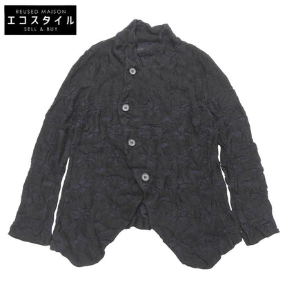 Y's ワイズ 美品 BIG FLOWER WRINKLED ニット ジャケット レディース ブラック ネイビー 2 YO-K55-580 ジャケット 2