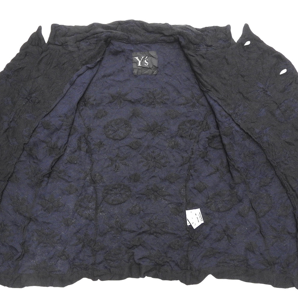Y's ワイズ 美品 BIG FLOWER WRINKLED ニット ジャケット レディース ブラック ネイビー 2 YO-K55-580 ジャケット 2