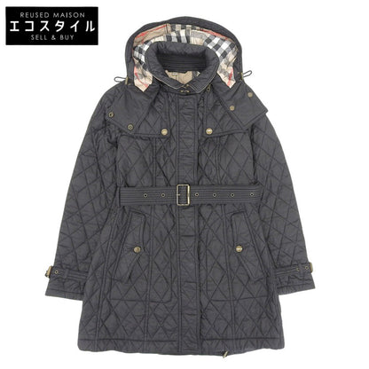 BURBERRY BRIT バーバリーブリット 美品 ナイロン キルティング フーディ パファー コート レディース ブラック M 3895626 コート M