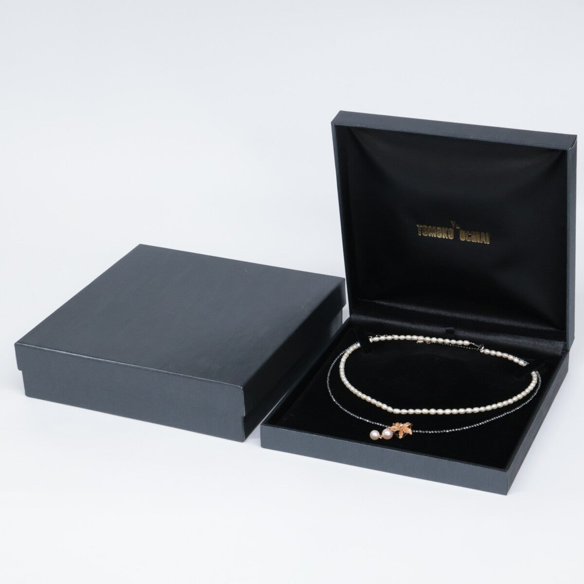 TOMOKO OCHIAI 落合朋子 K18 x SV925 パールx0.03ct ダイヤモンド花モチーフ＆ヘマタイト 2連 ネックレス