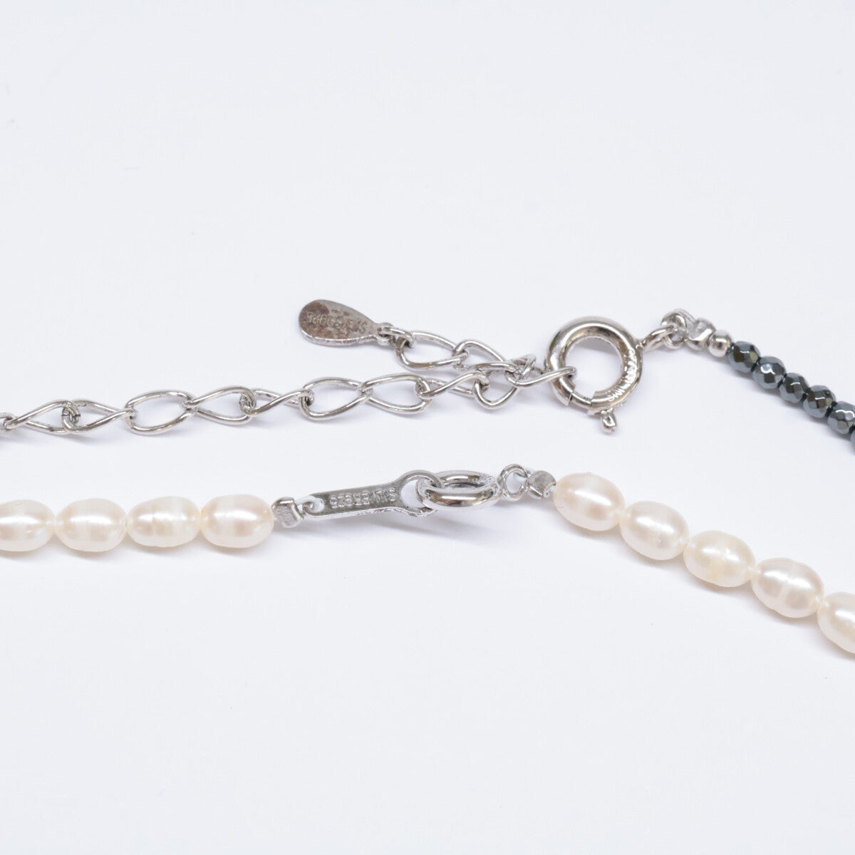 TOMOKO OCHIAI 落合朋子 K18 x SV925 パールx0.03ct ダイヤモンド花モチーフ＆ヘマタイト 2連 ネックレス