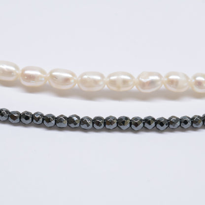 TOMOKO OCHIAI 落合朋子 K18 x SV925 パールx0.03ct ダイヤモンド花モチーフ＆ヘマタイト 2連 ネックレス