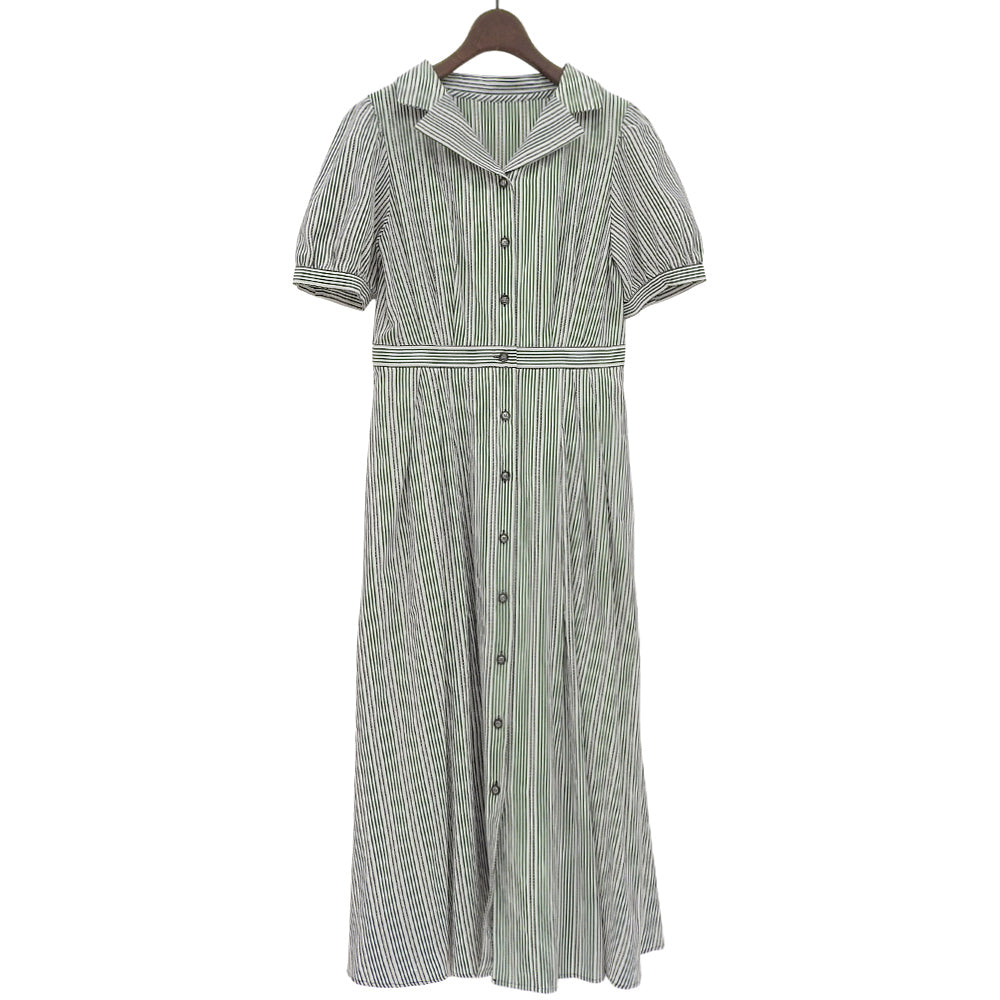 STRAWBERRY-FIELDS ストロベリーフィールズ 美品 ストライプ クラシカル シャツワンピース レディース ブラック ホワイト 2 51-11211DV ワンピース 2