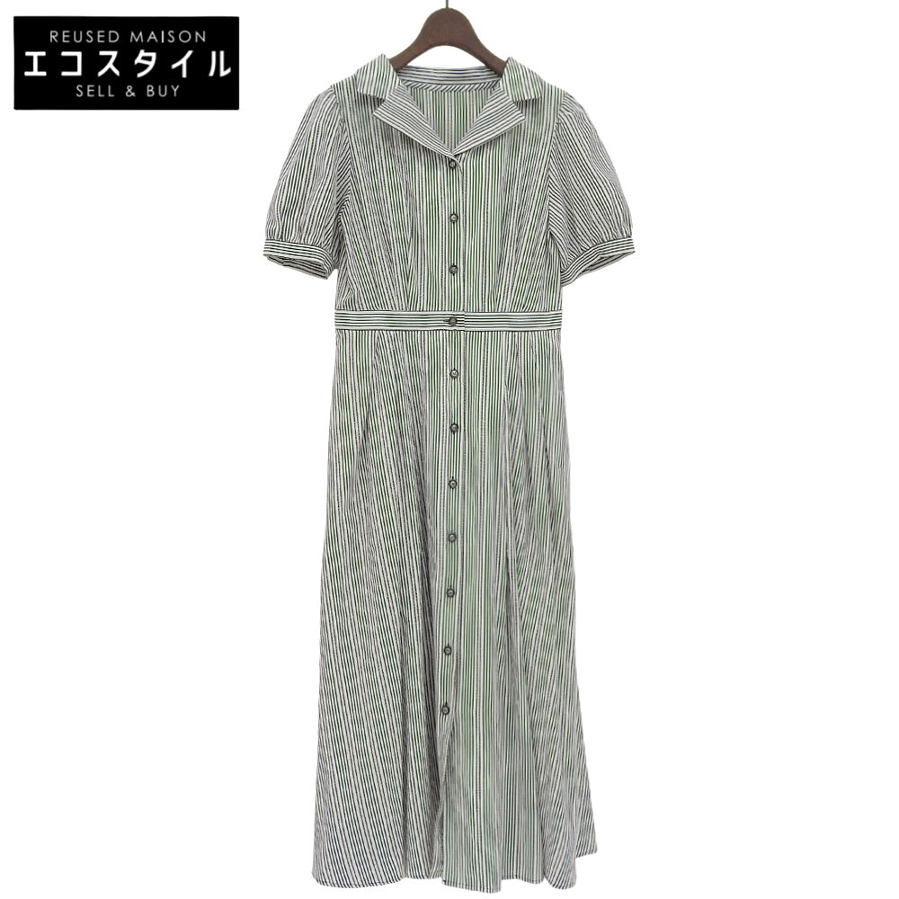 STRAWBERRY-FIELDS ストロベリーフィールズ 美品 ストライプ クラシカル シャツワンピース レディース ブラック ホワイト 2 51-11211DV ワンピース 2