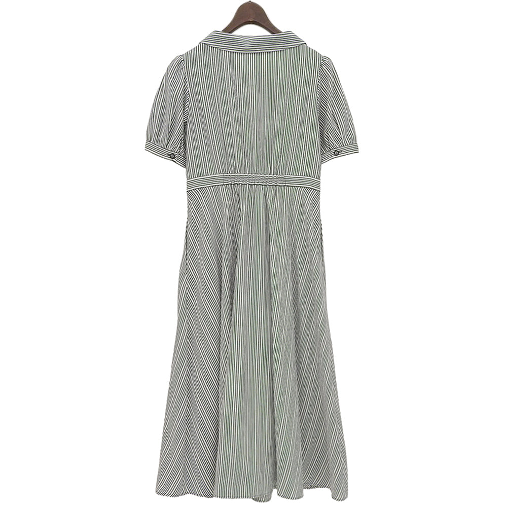 STRAWBERRY-FIELDS ストロベリーフィールズ 美品 ストライプ クラシカル シャツワンピース レディース ブラック ホワイト 2 51-11211DV ワンピース 2